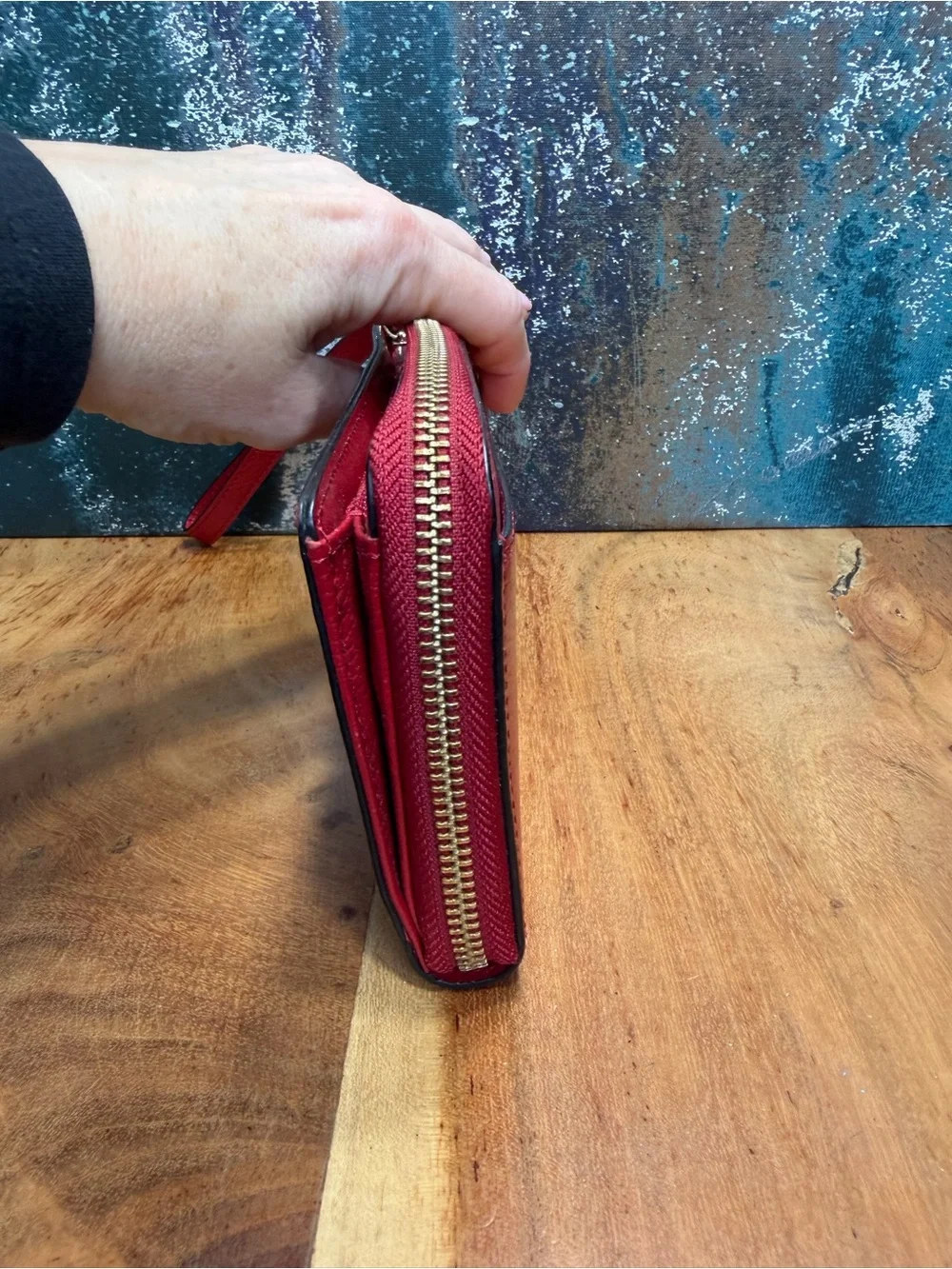 Kate Spade Classic Red Pebbled Leather Double Zip Wristlet Wallet